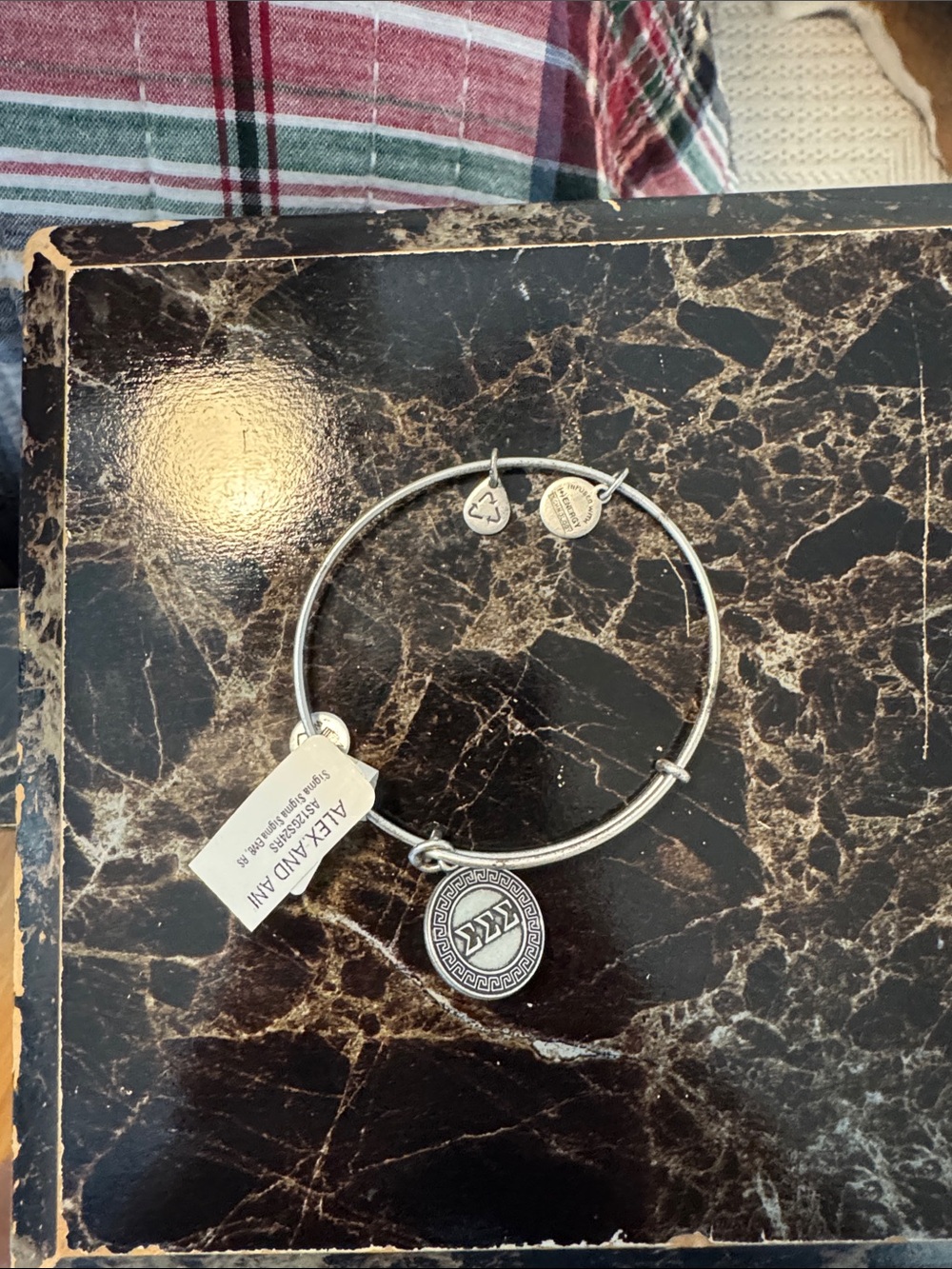 Alex and Ani Silver-Tone Greek Key Charm Bangle with Medallion